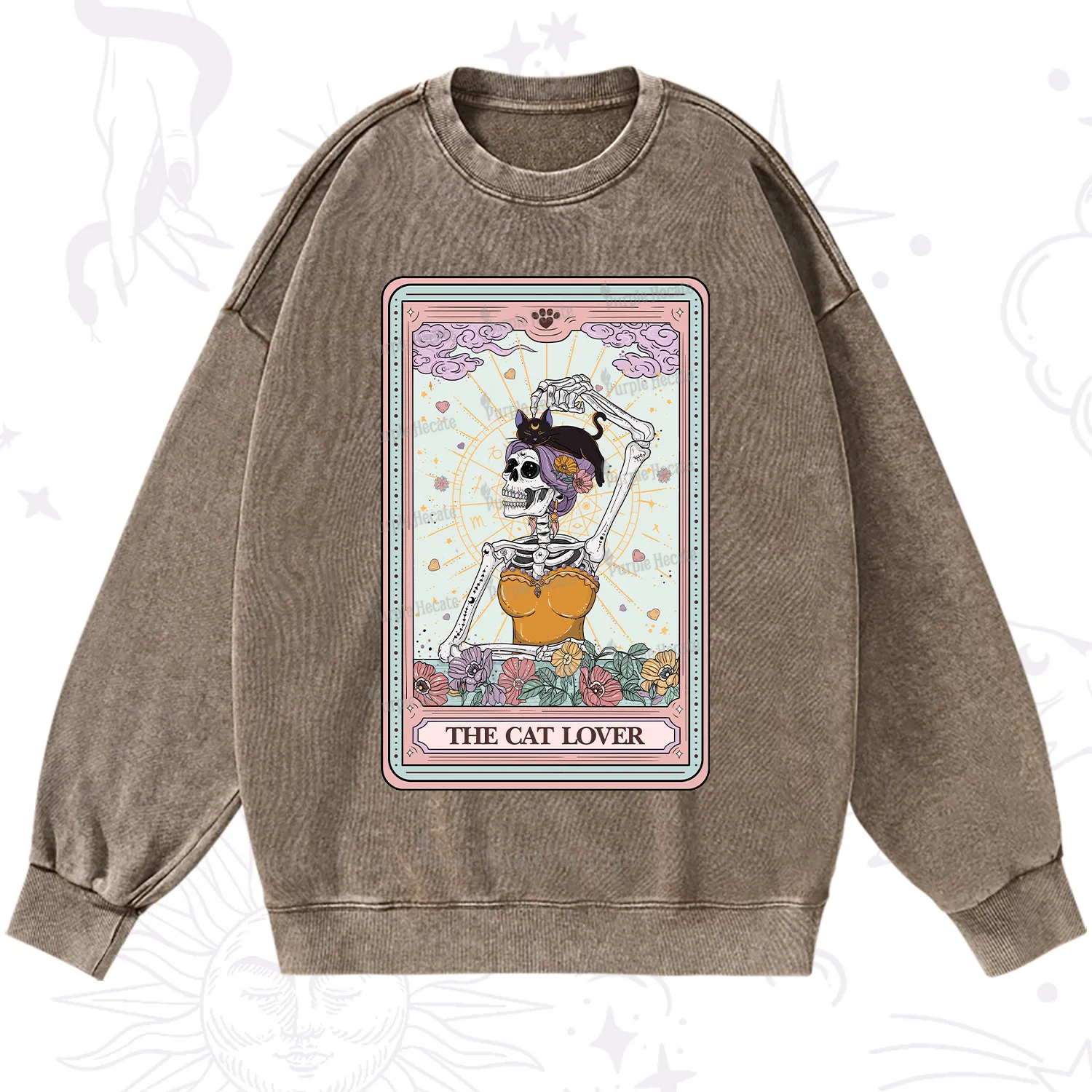 Purplehecate The Cat Lover Tarot Washed Sweatshirt