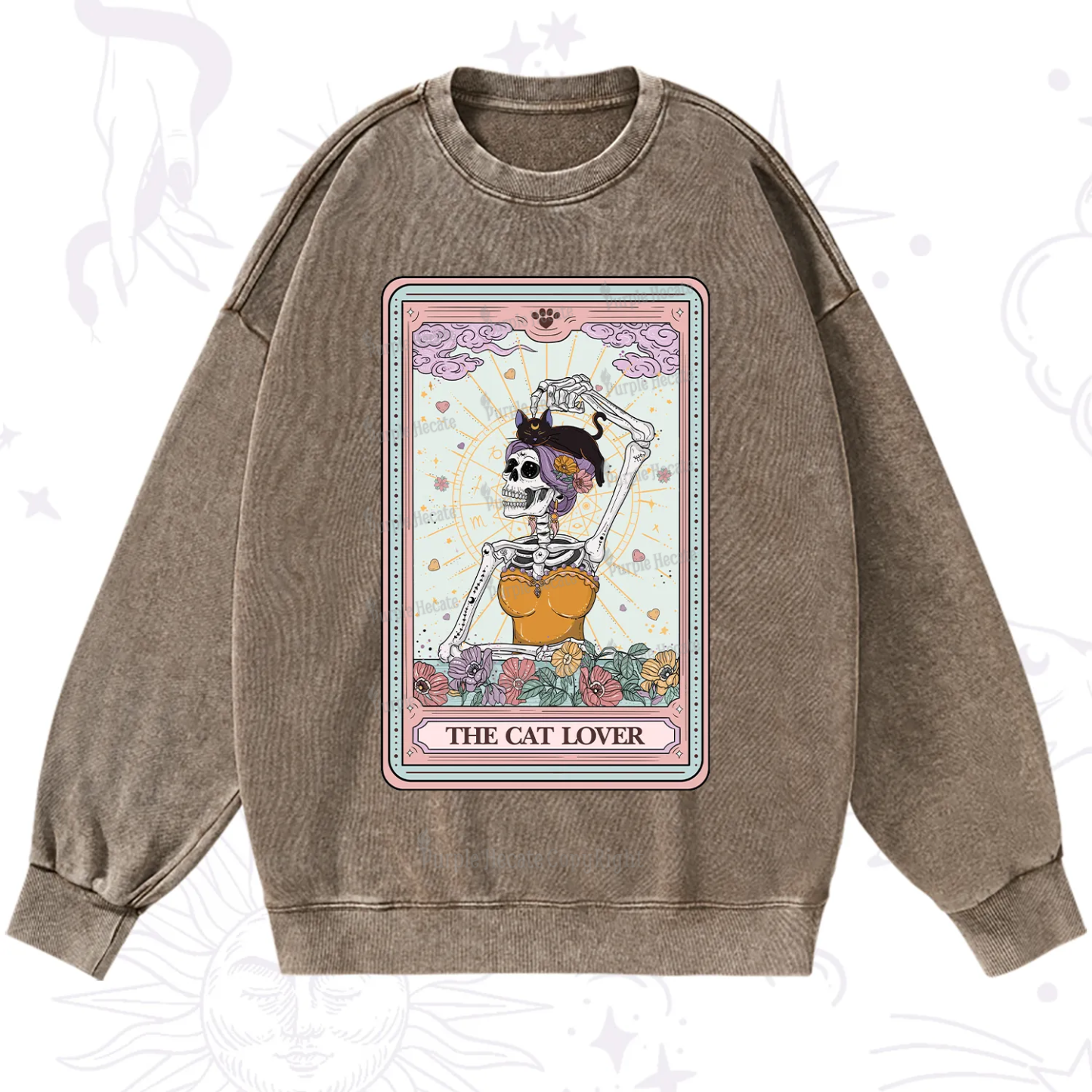 Purplehecate The Cat Lover Tarot Washed Sweatshirt
