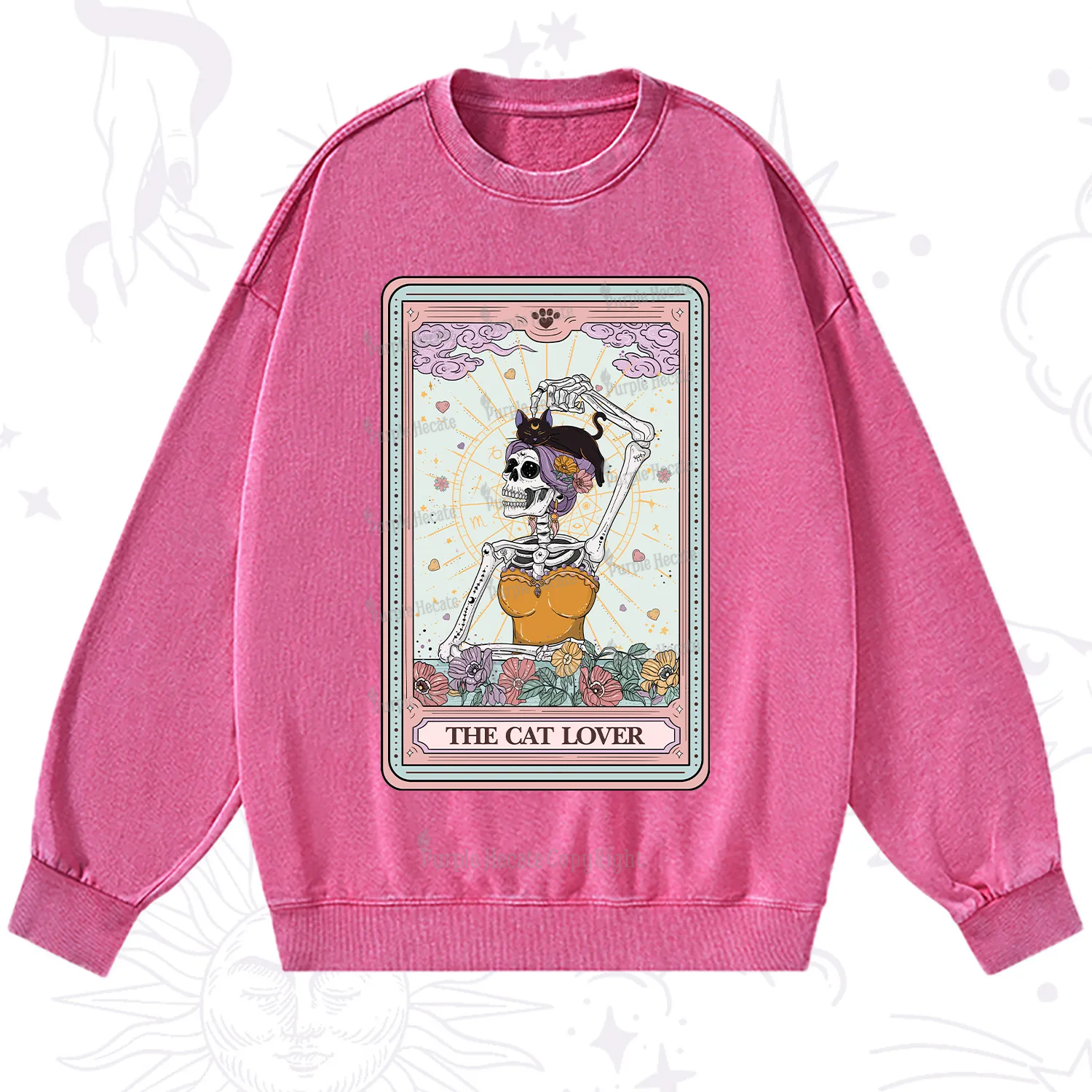 Purplehecate The Cat Lover Tarot Washed Sweatshirt