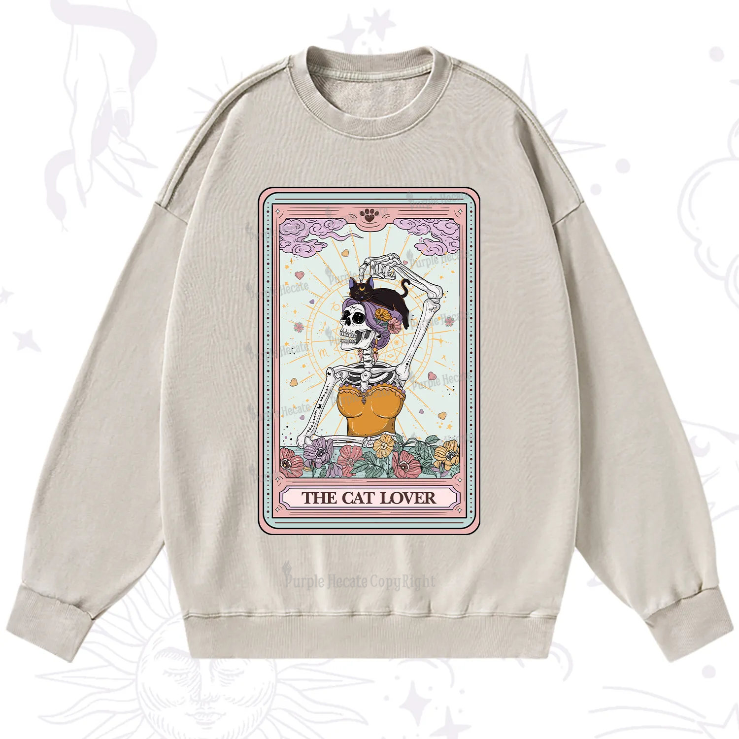 Purplehecate The Cat Lover Tarot Washed Sweatshirt