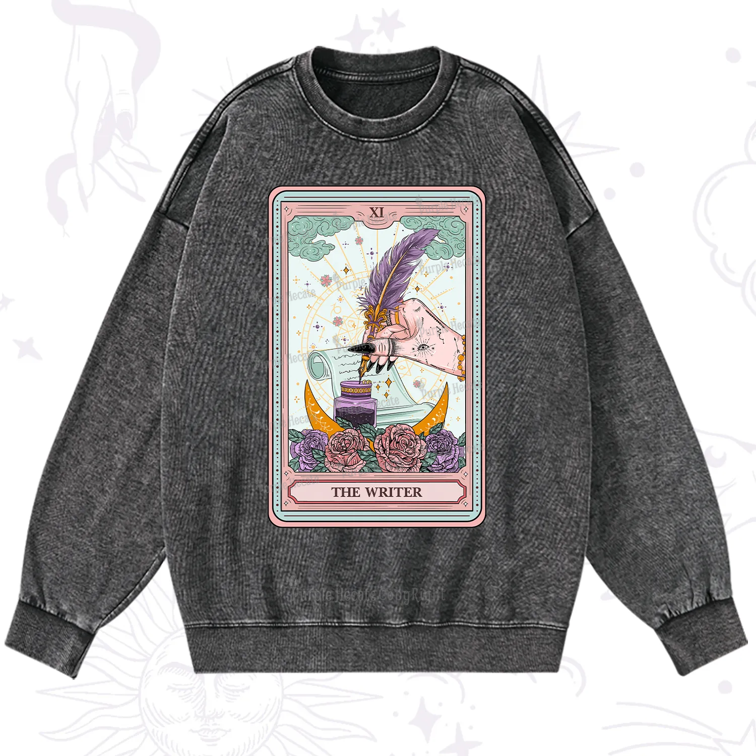 Purplehecate The Writer Tarot Washed Sweatshirt