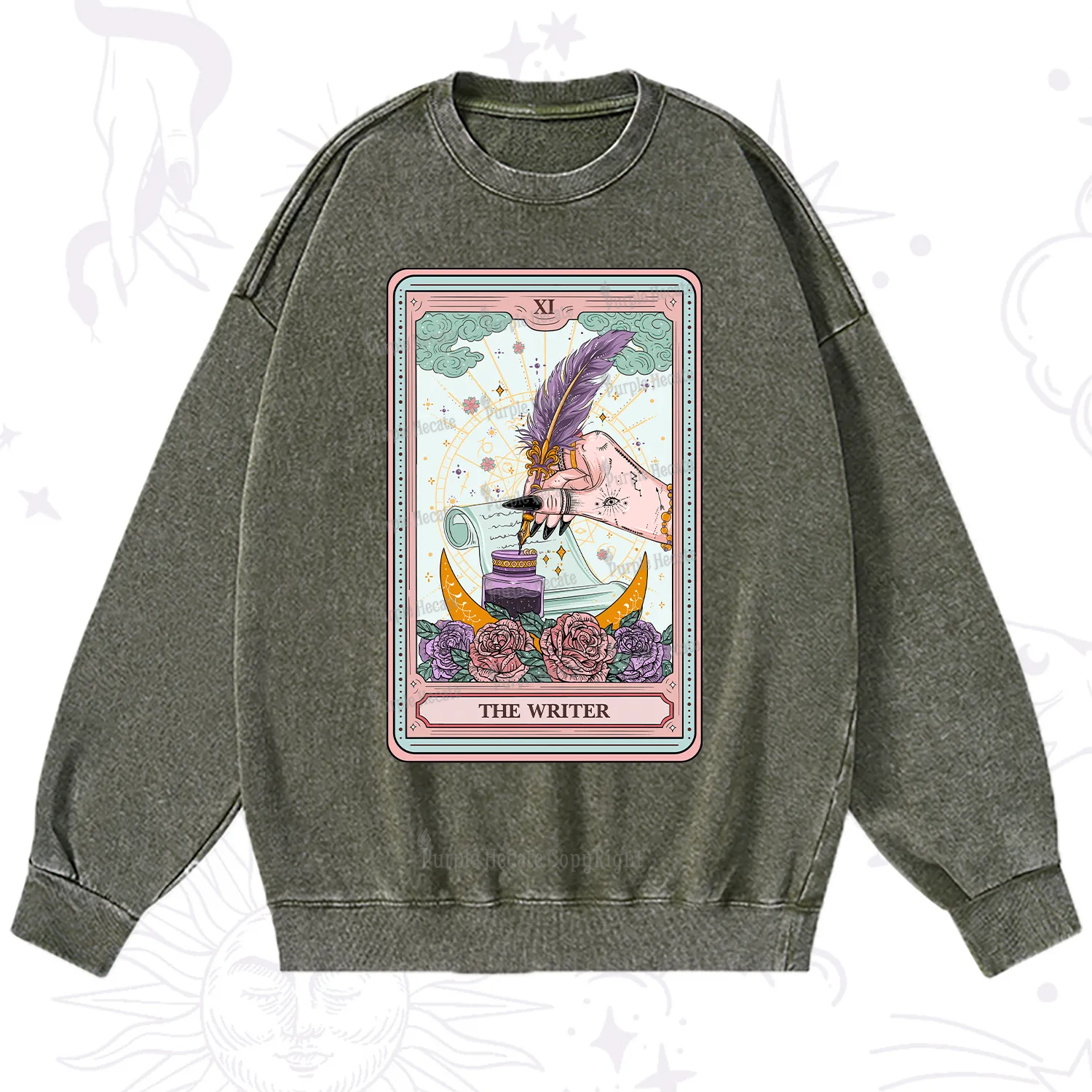Purplehecate The Writer Tarot Washed Sweatshirt
