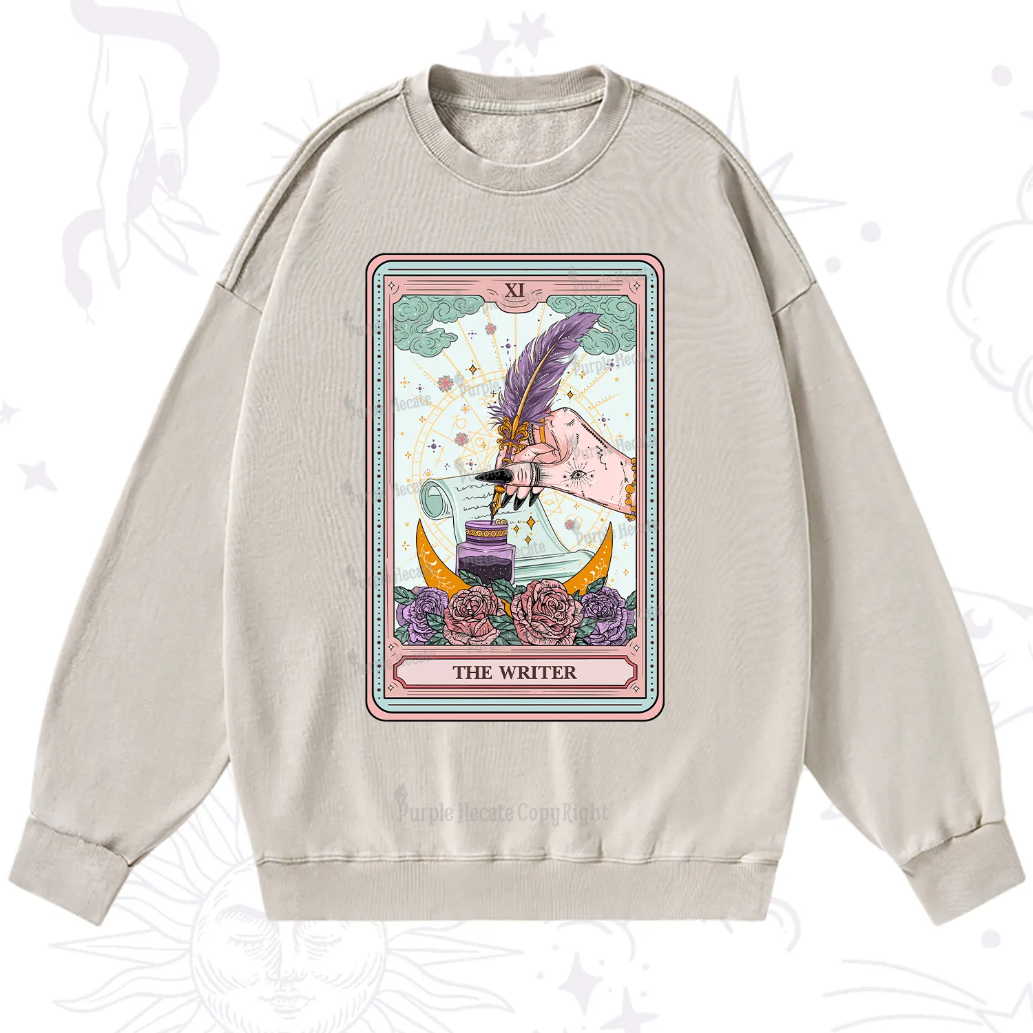 Purplehecate The Writer Tarot Washed Sweatshirt