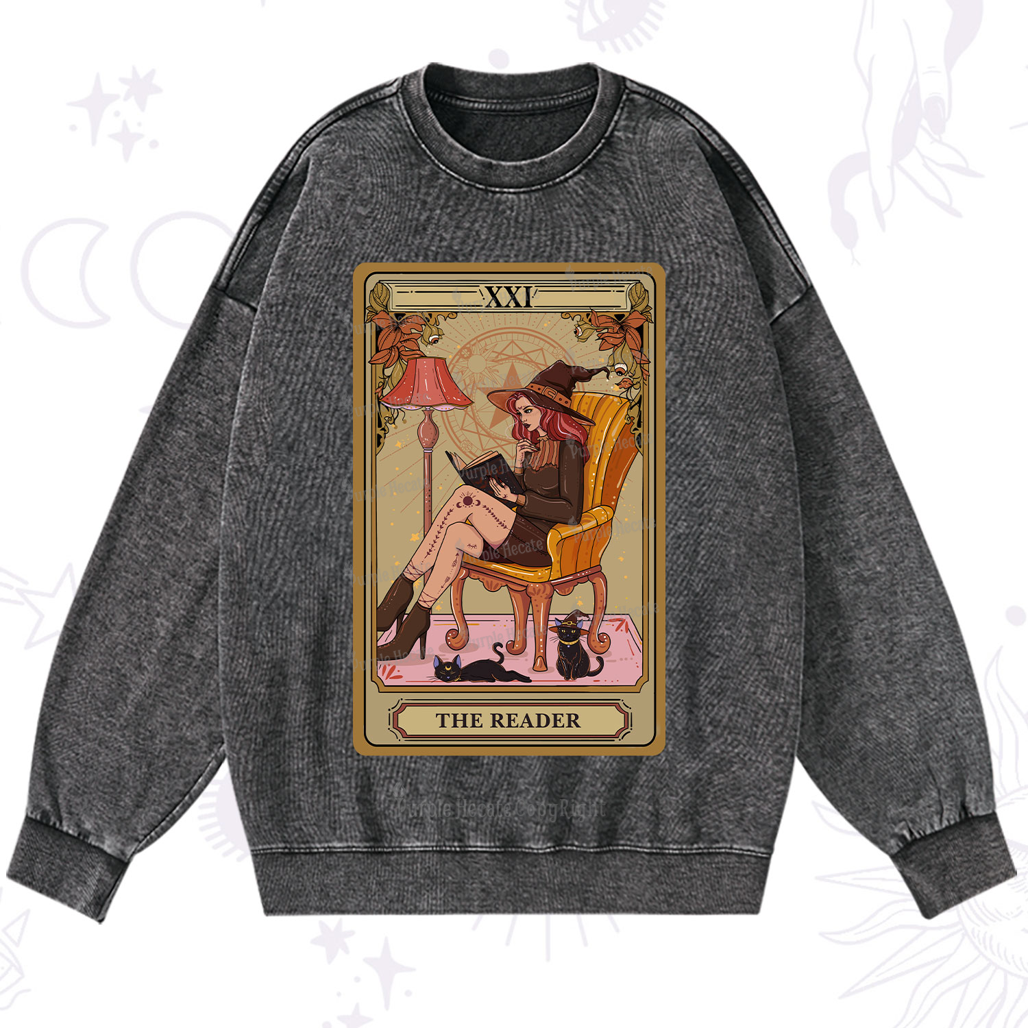 Purplehecate The Reader-Cat Mom Tarot Washed Sweatshirt