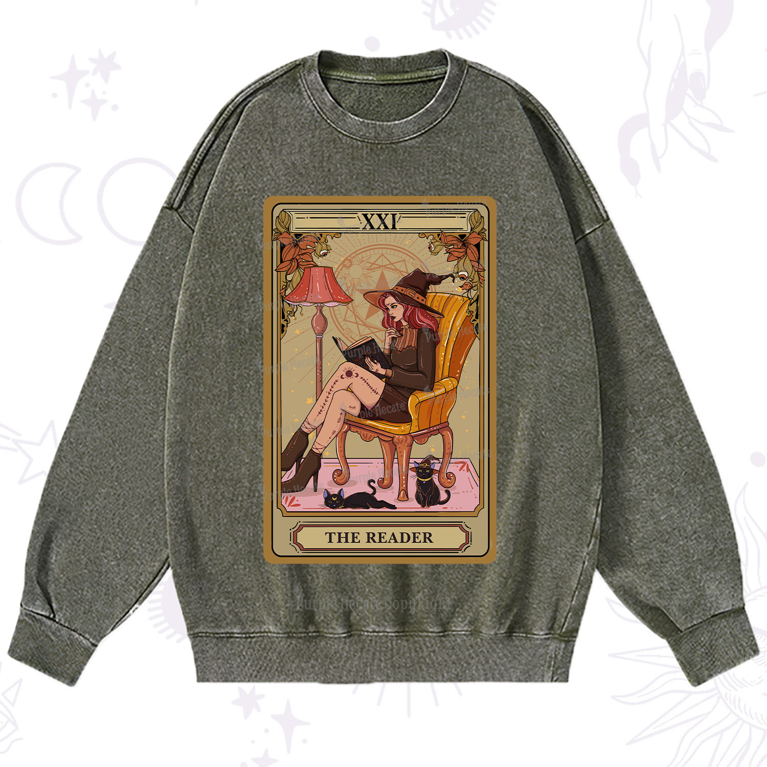 Purplehecate The Reader-Cat Mom Tarot Washed Sweatshirt