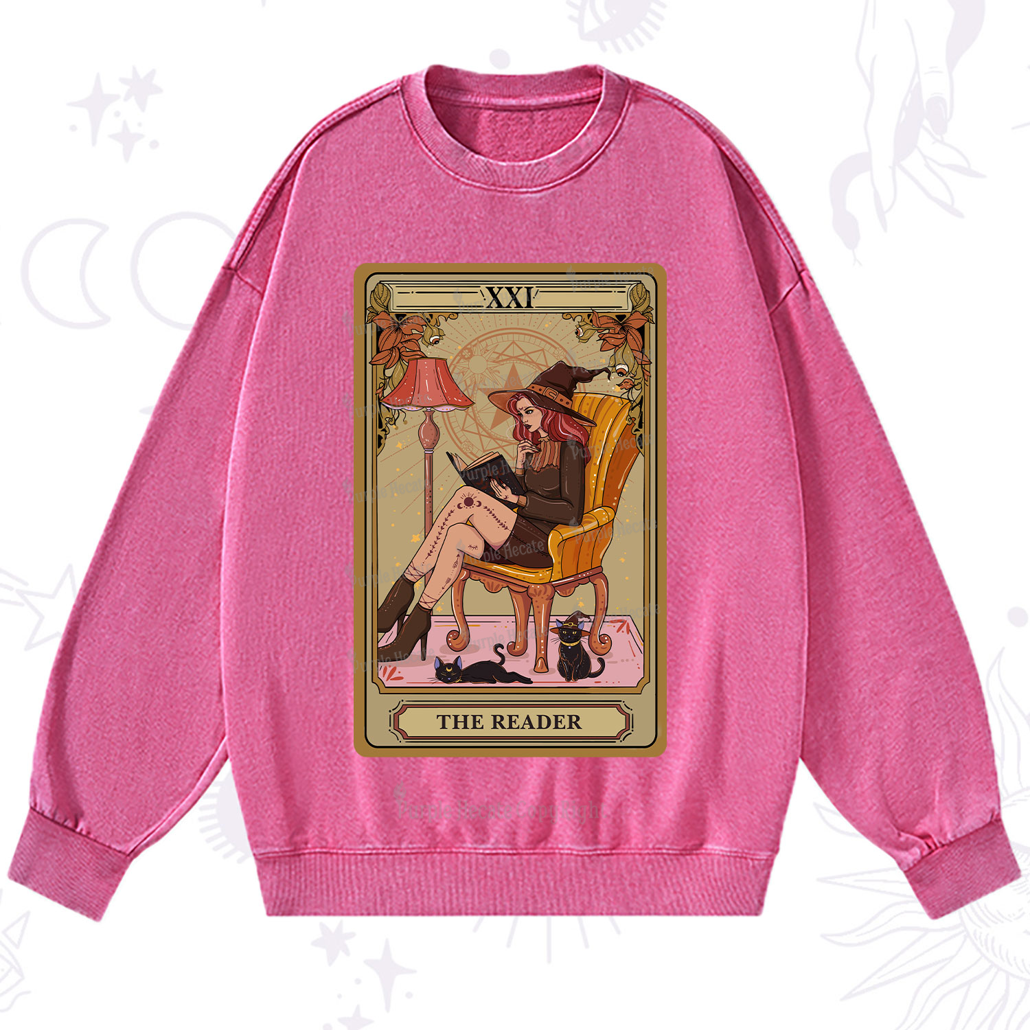 Purplehecate The Reader-Cat Mom Tarot Washed Sweatshirt