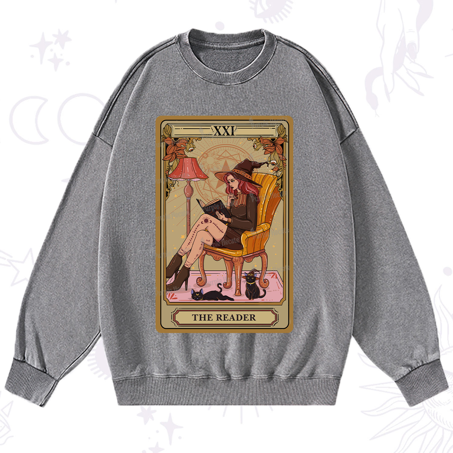 Purplehecate The Reader-Cat Mom Tarot Washed Sweatshirt