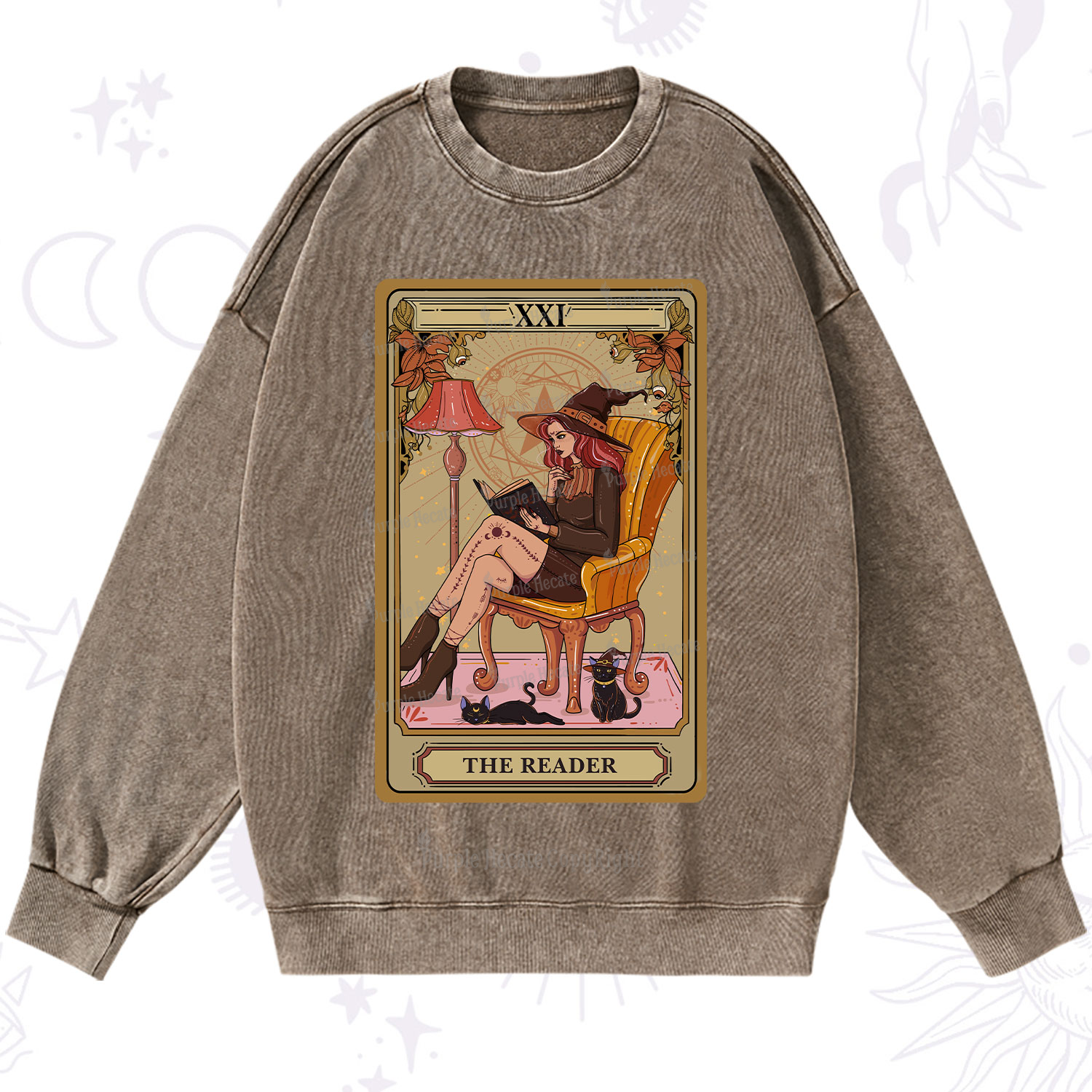 Purplehecate The Reader-Cat Mom Tarot Washed Sweatshirt