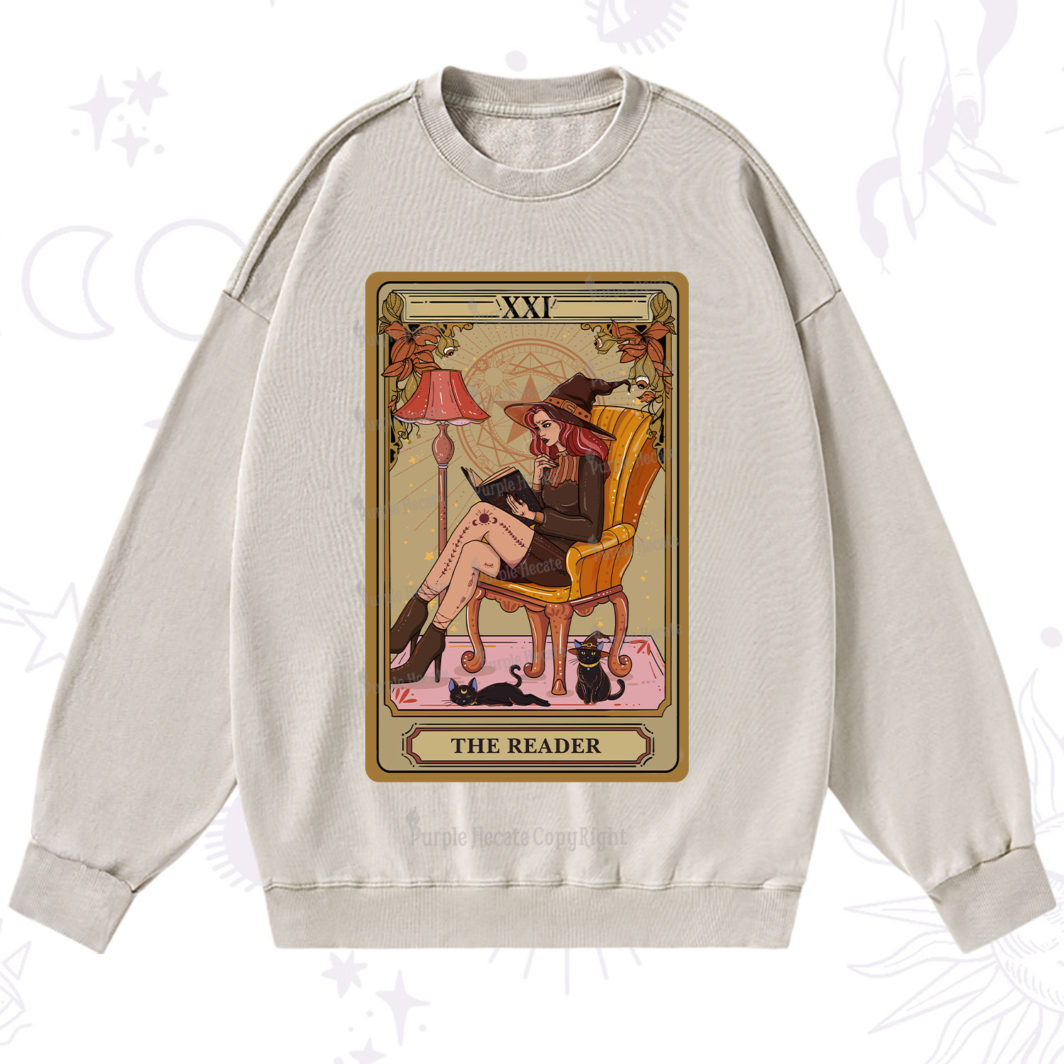 Purplehecate The Reader-Cat Mom Tarot Washed Sweatshirt