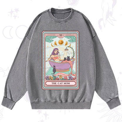 Purplehecate The Cat Mermaid Mom Tarot Card Washed Sweatshirt