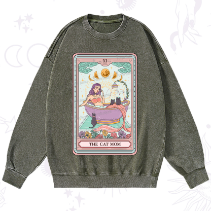 Purplehecate The Cat Mermaid Mom Tarot Card Washed Sweatshirt