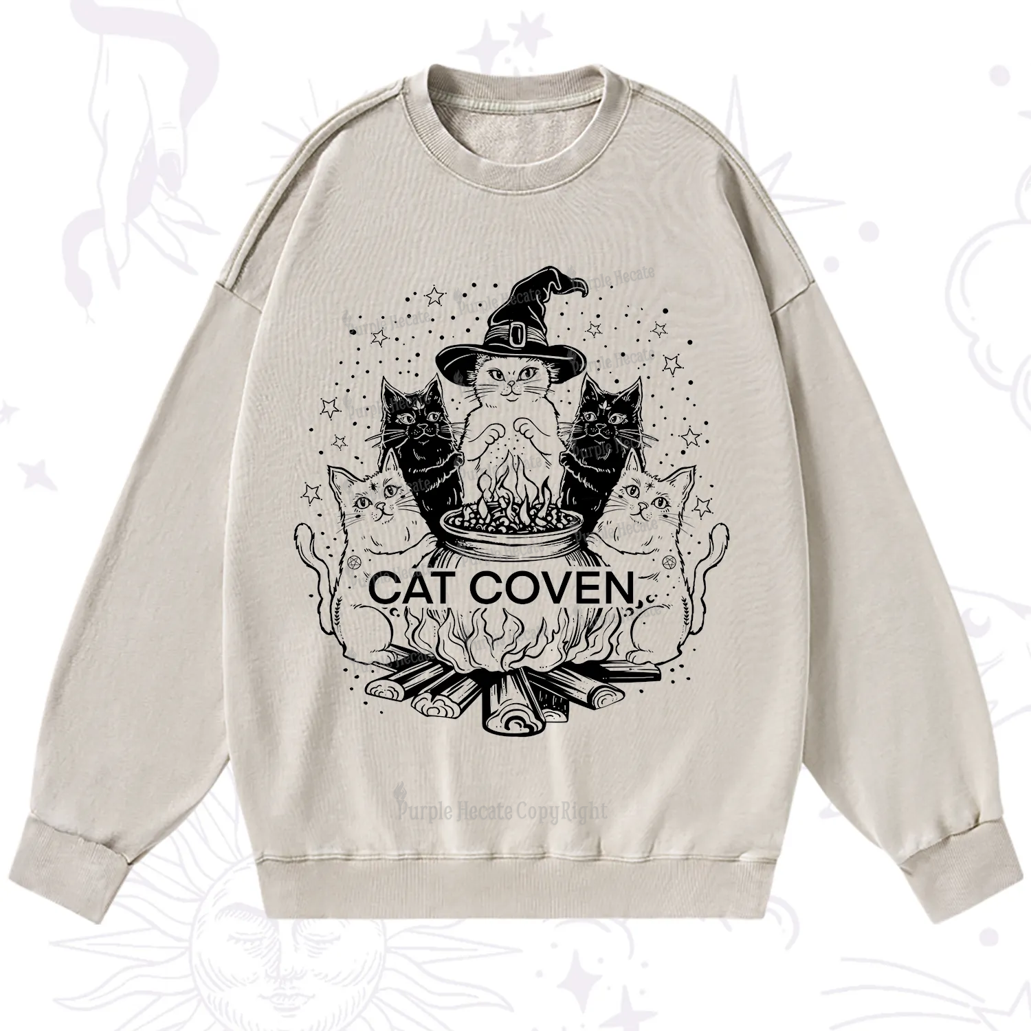 Purplehecate Witchy Cat Coven Washed Sweatshirt