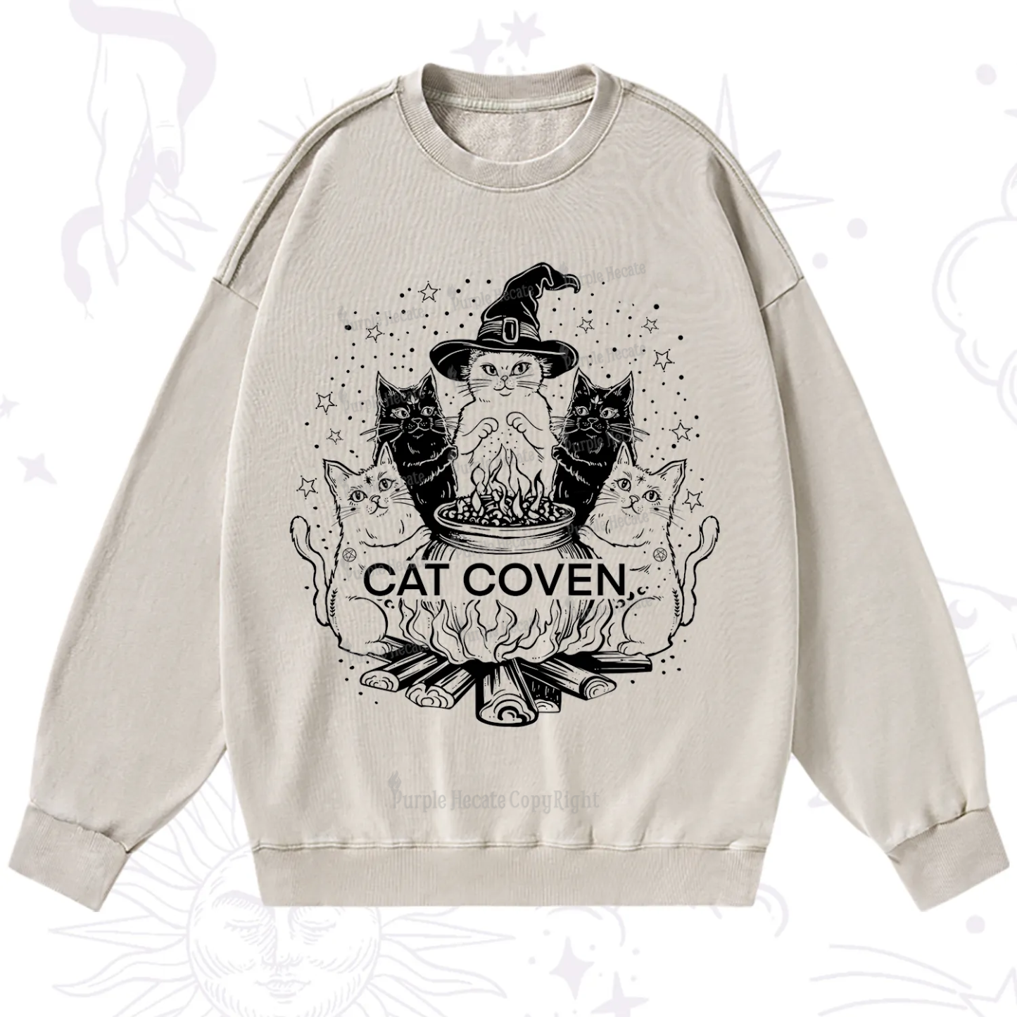 Purplehecate Witchy Cat Coven Washed Sweatshirt