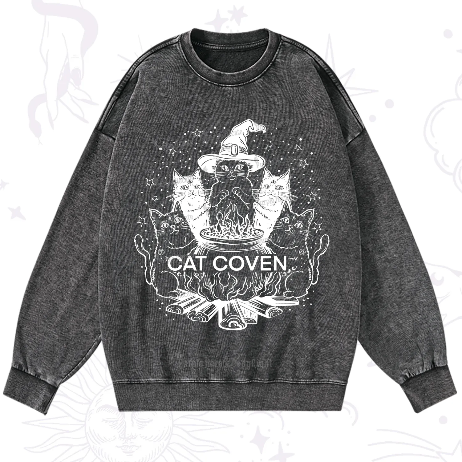 Purplehecate Witchy Cat Coven Washed Sweatshirt