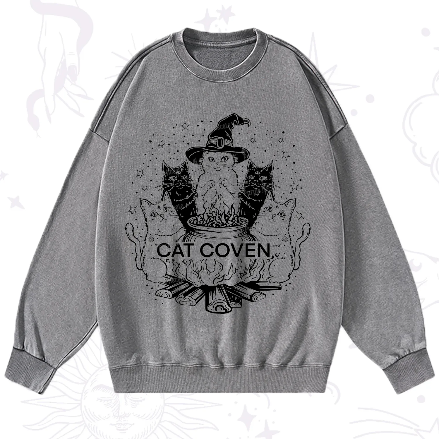 Purplehecate Witchy Cat Coven Washed Sweatshirt