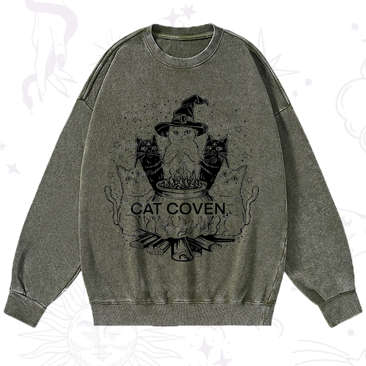 Purplehecate Witchy Cat Coven Washed Sweatshirt