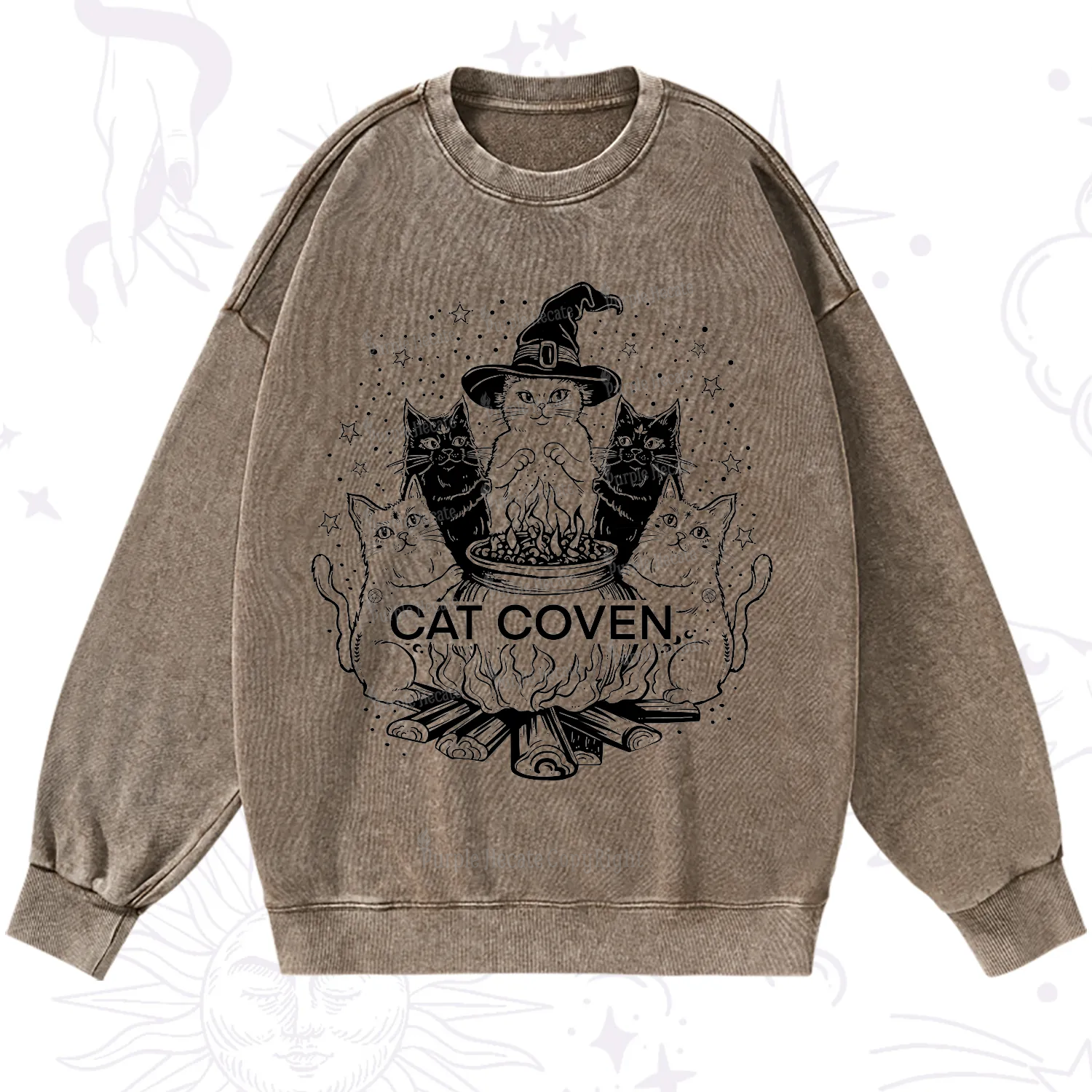 Purplehecate Witchy Cat Coven Washed Sweatshirt