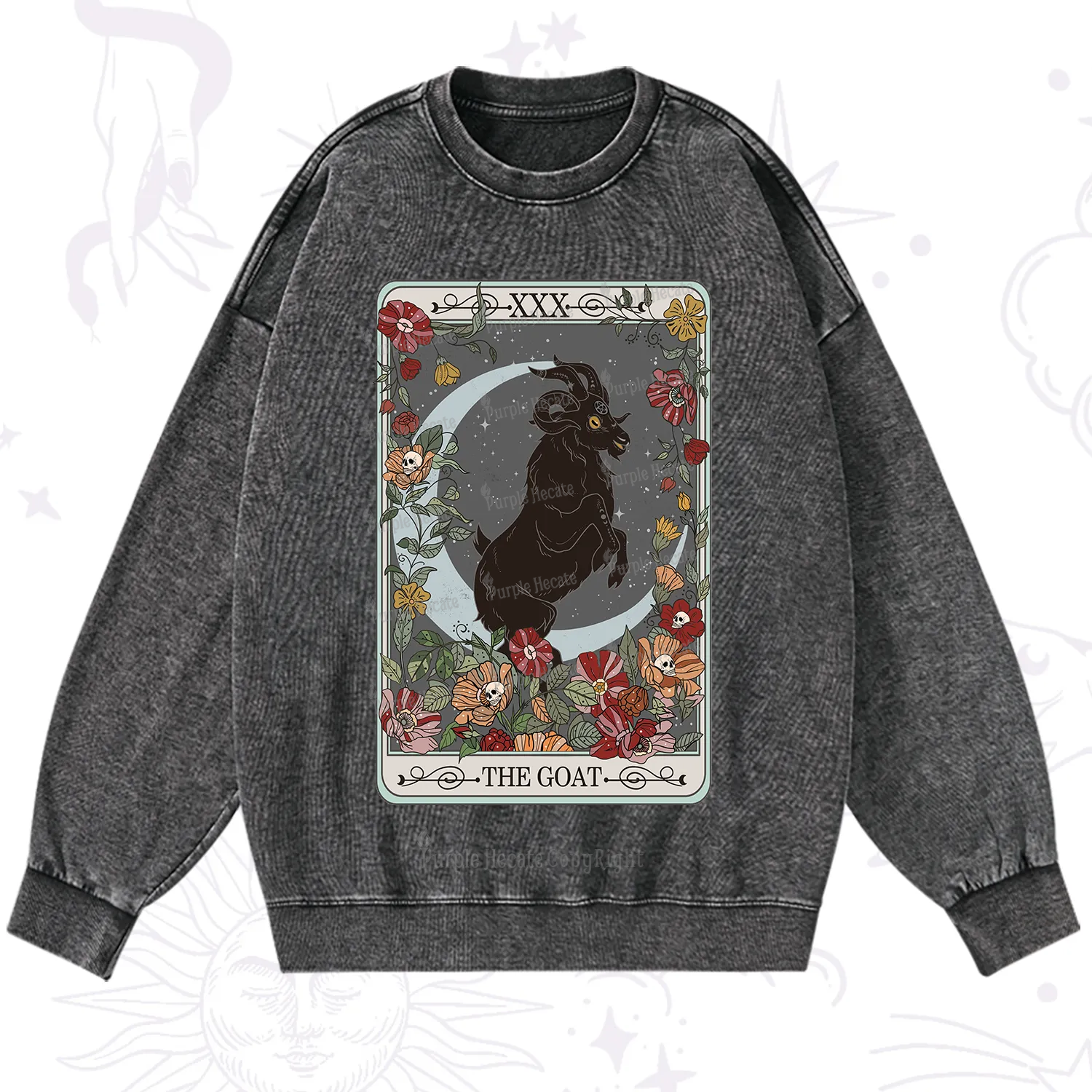 Purplehecate The Goat Tarot Card Washed Sweatshirt