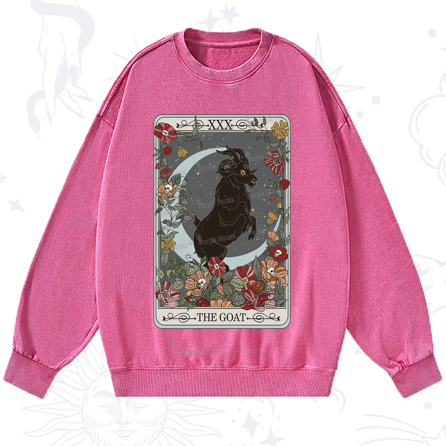 Purplehecate The Goat Tarot Card Washed Sweatshirt