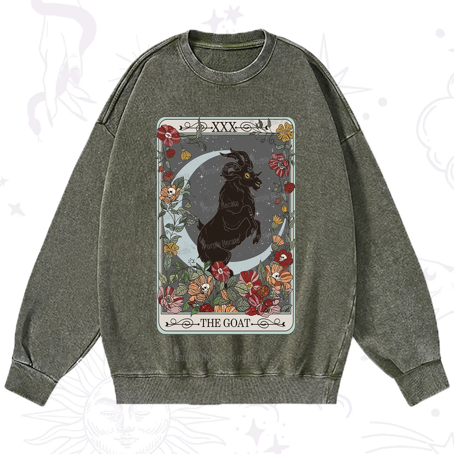 Purplehecate The Goat Tarot Card Washed Sweatshirt