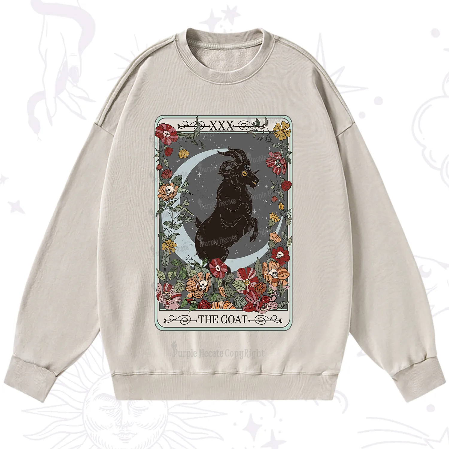 Purplehecate The Goat Tarot Card Washed Sweatshirt