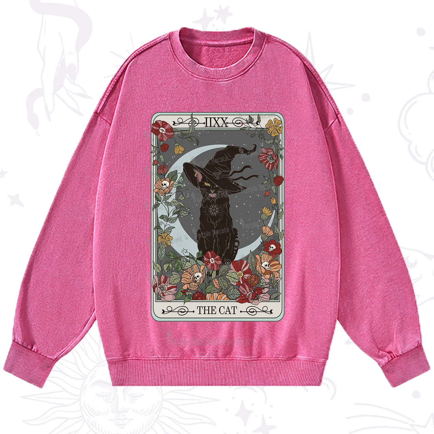 Purplehecate The Cat Tarot Card Washed Sweatshirt