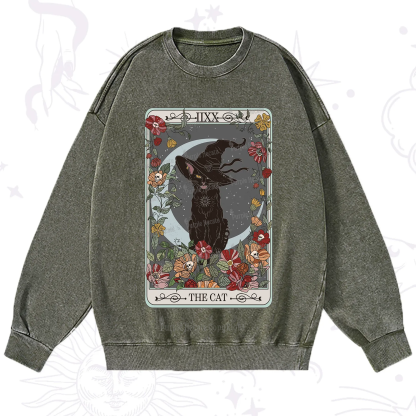 Purplehecate The Cat Tarot Card Washed Sweatshirt