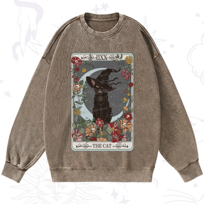 Purplehecate The Cat Tarot Card Washed Sweatshirt