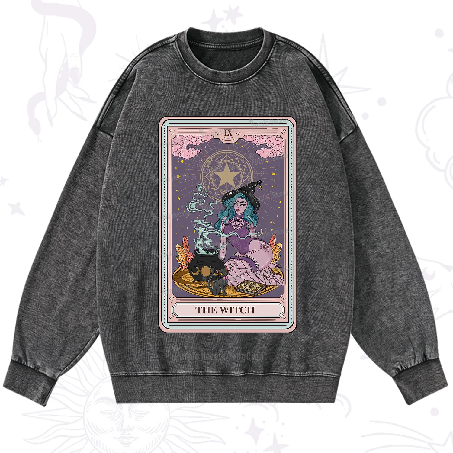 Purplehecate The Alchemy Witch Tarot Card Washed Sweatshirt