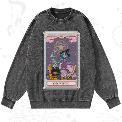 Purplehecate The Alchemy Witch Tarot Card Washed Sweatshirt