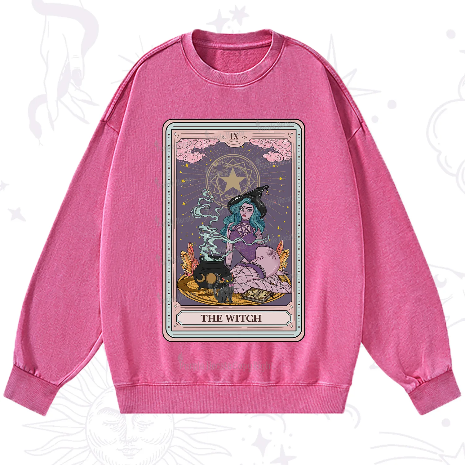 Purplehecate The Alchemy Witch Tarot Card Washed Sweatshirt