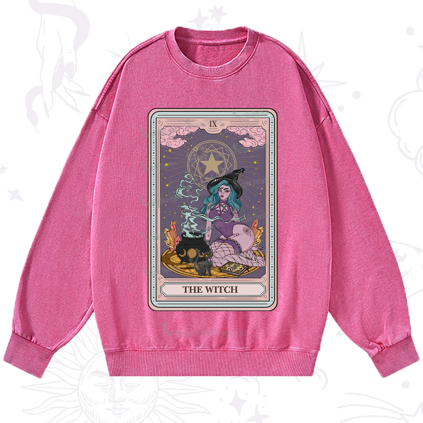 Purplehecate The Alchemy Witch Tarot Card Washed Sweatshirt