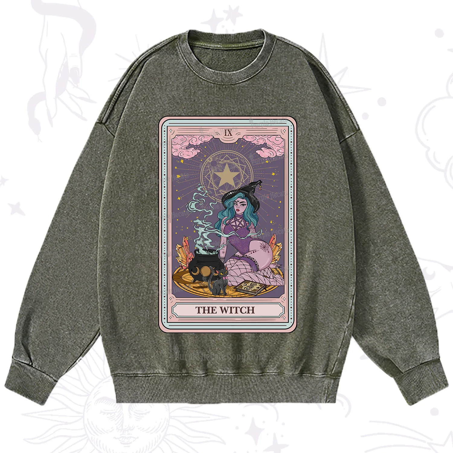 Purplehecate The Alchemy Witch Tarot Card Washed Sweatshirt