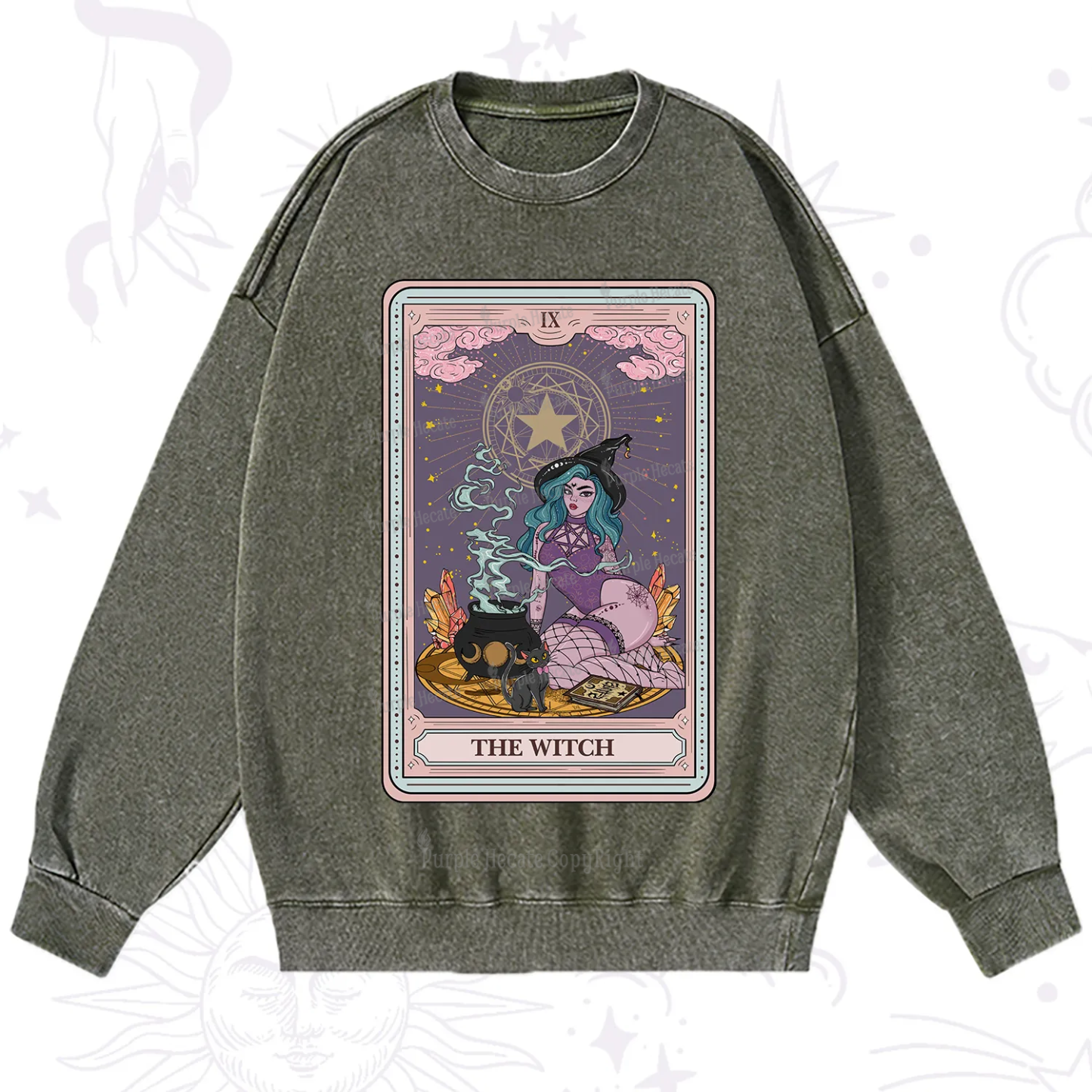 Purplehecate The Alchemy Witch Tarot Card Washed Sweatshirt