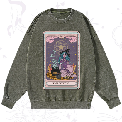 Purplehecate The Alchemy Witch Tarot Card Washed Sweatshirt