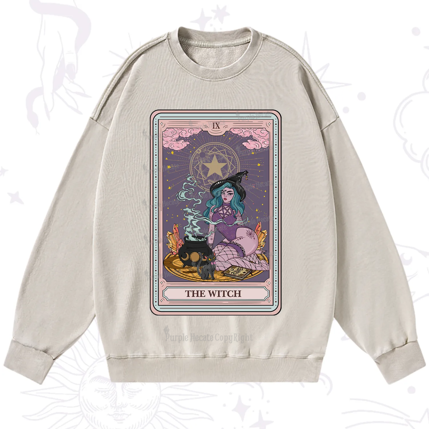 Purplehecate The Alchemy Witch Tarot Card Washed Sweatshirt