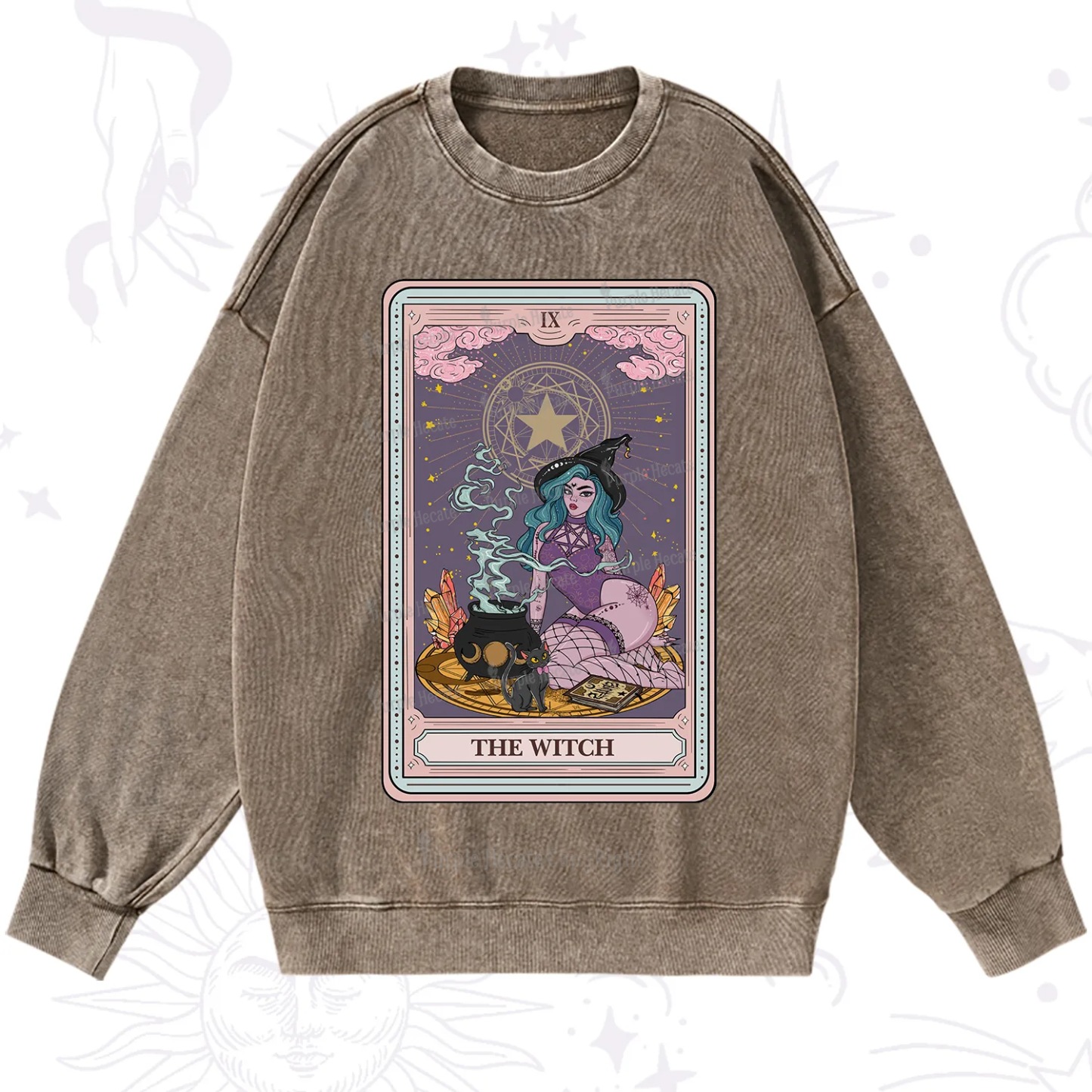 Purplehecate The Alchemy Witch Tarot Card Washed Sweatshirt