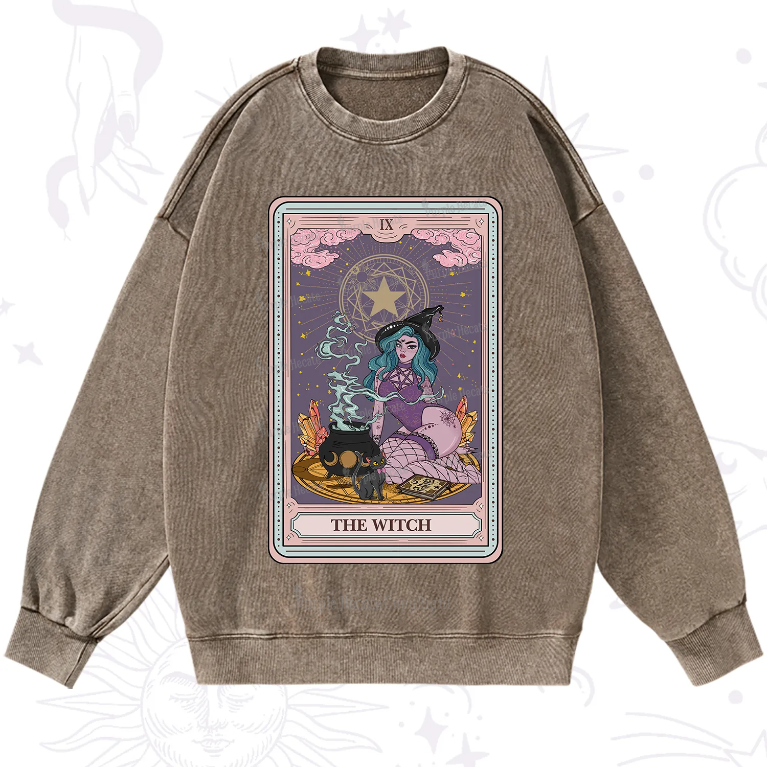 Purplehecate The Alchemy Witch Tarot Card Washed Sweatshirt