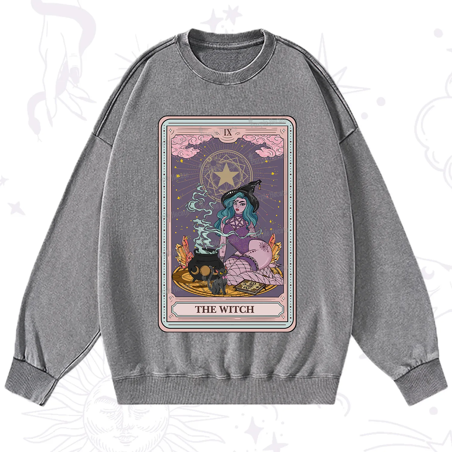 Purplehecate The Alchemy Witch Tarot Card Washed Sweatshirt