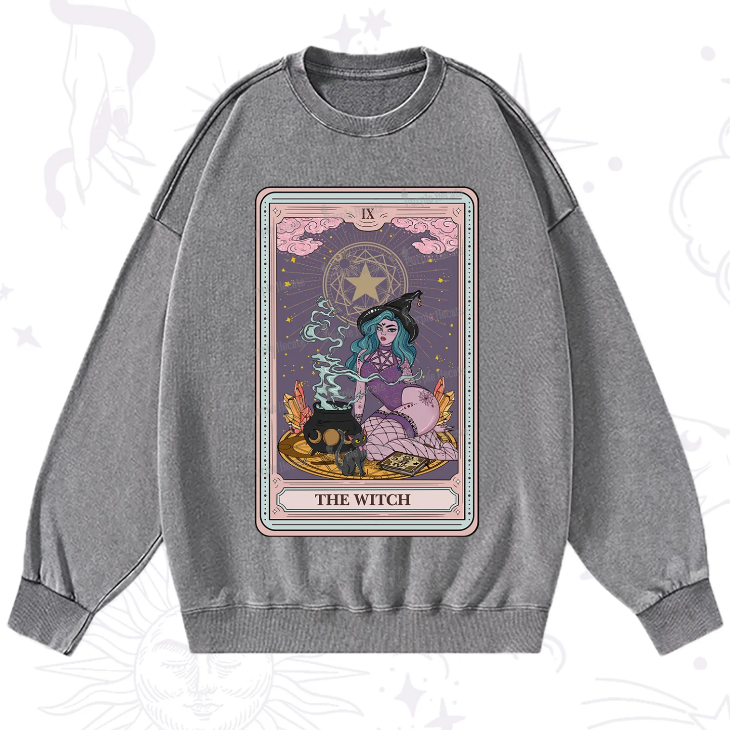 Purplehecate The Alchemy Witch Tarot Card Washed Sweatshirt