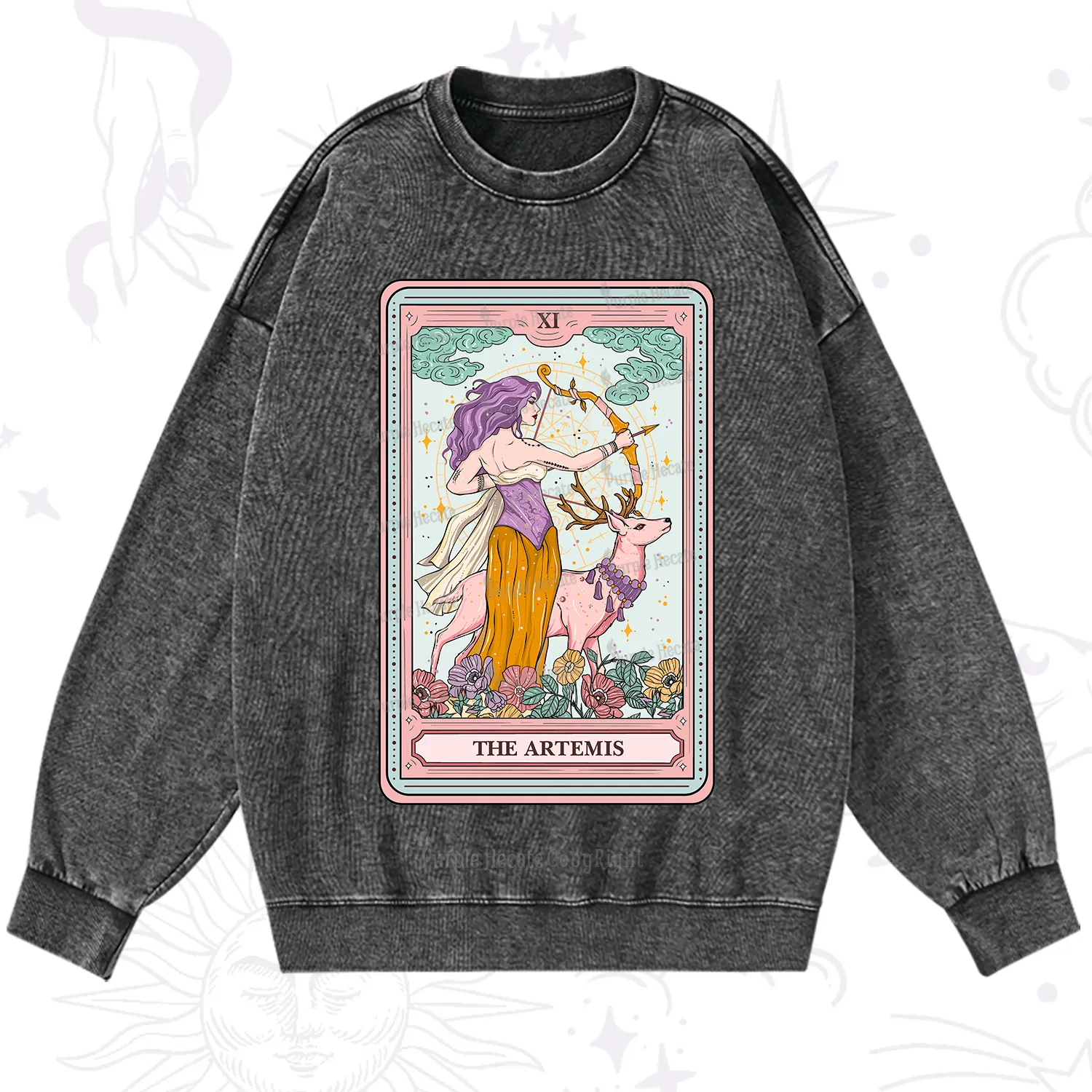 Purplehecate The Artemis Tarot Card Washed Sweatshirt