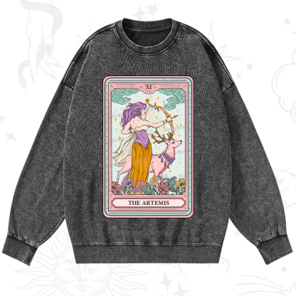 Purplehecate The Artemis Tarot Card Washed Sweatshirt