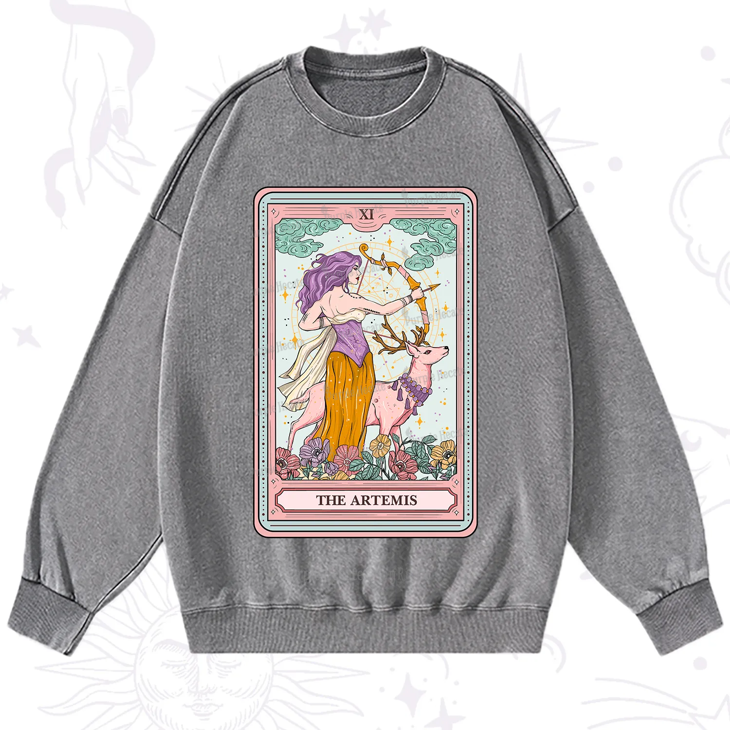 Purplehecate The Artemis Tarot Card Washed Sweatshirt