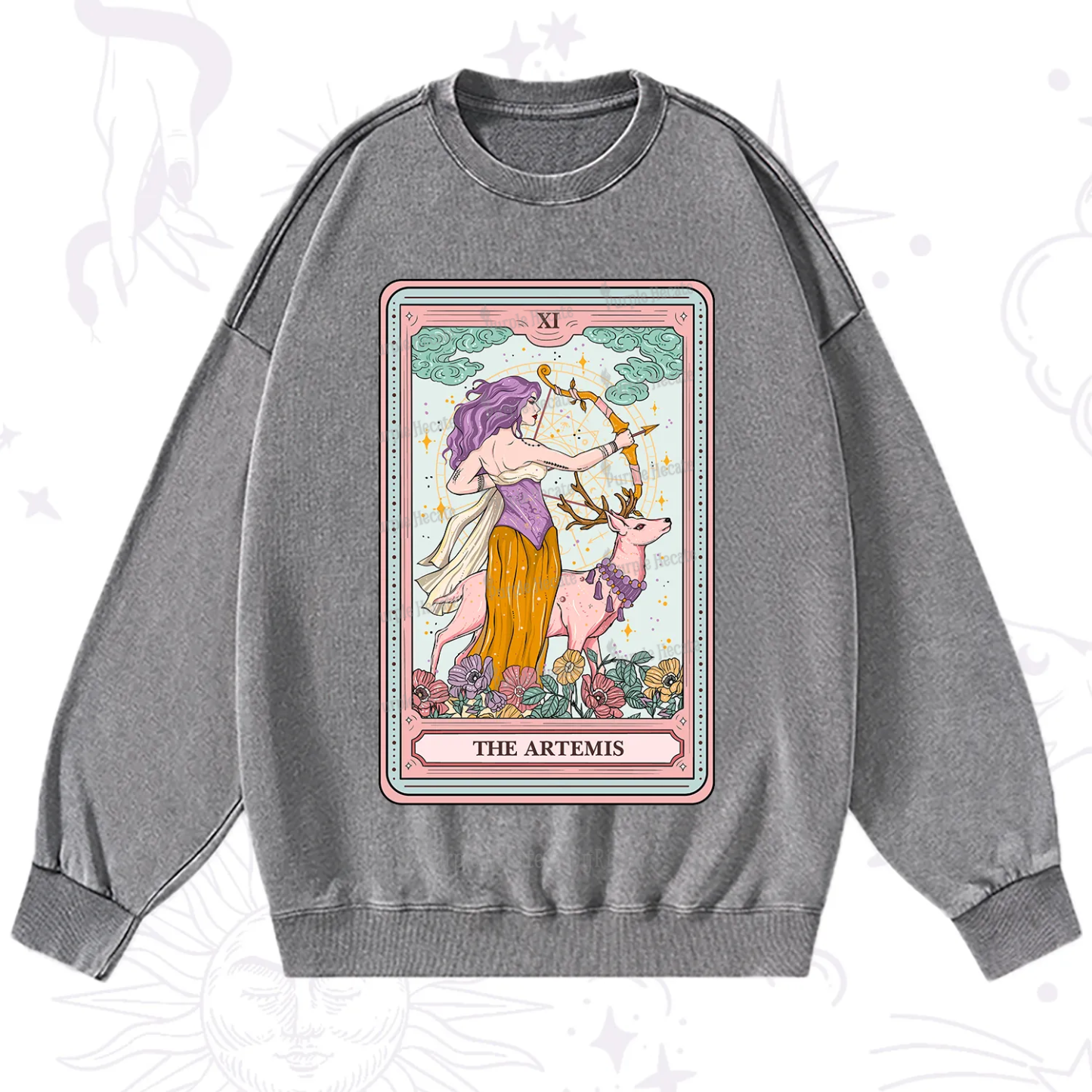 Purplehecate The Artemis Tarot Card Washed Sweatshirt