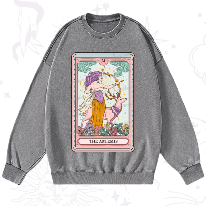 Purplehecate The Artemis Tarot Card Washed Sweatshirt