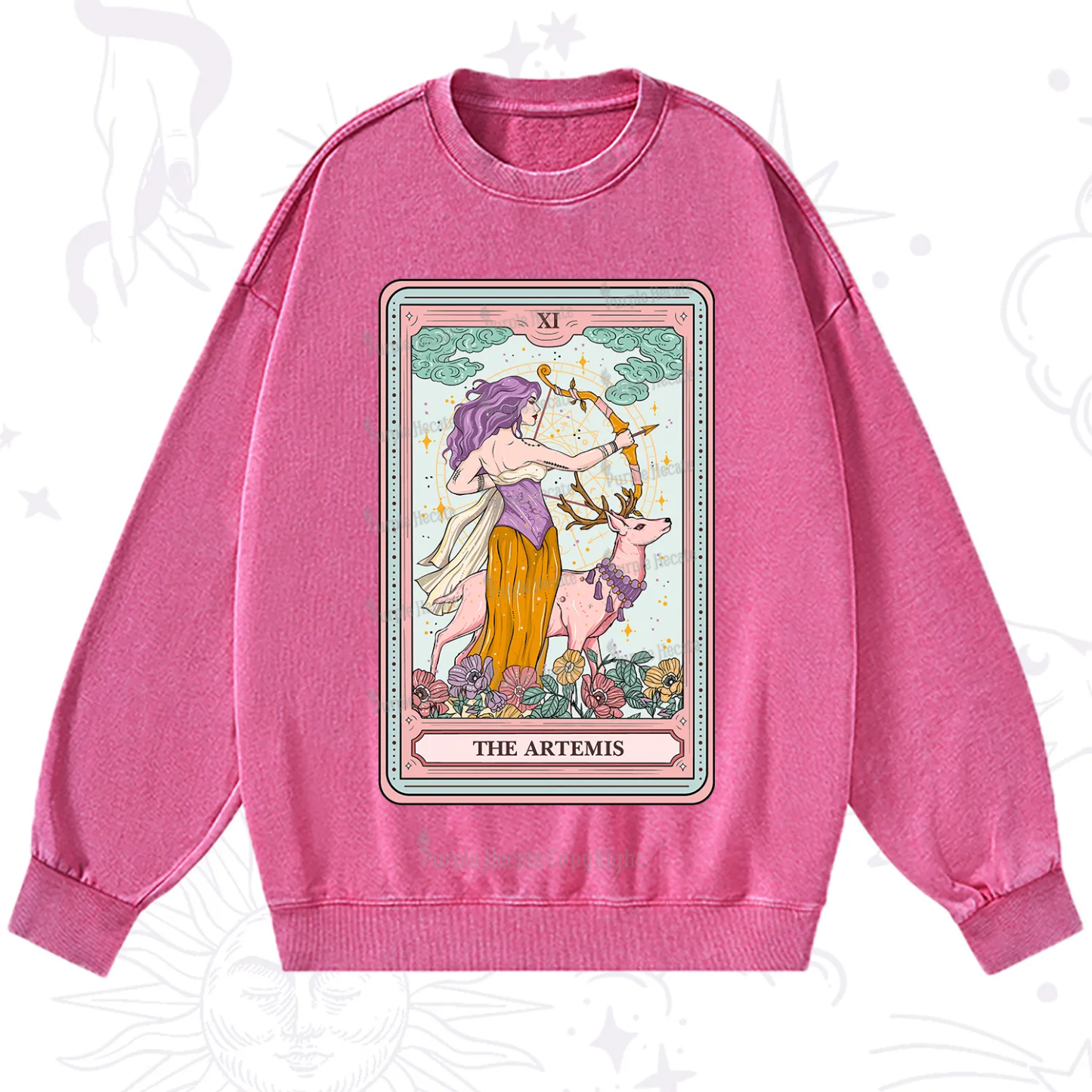 Purplehecate The Artemis Tarot Card Washed Sweatshirt