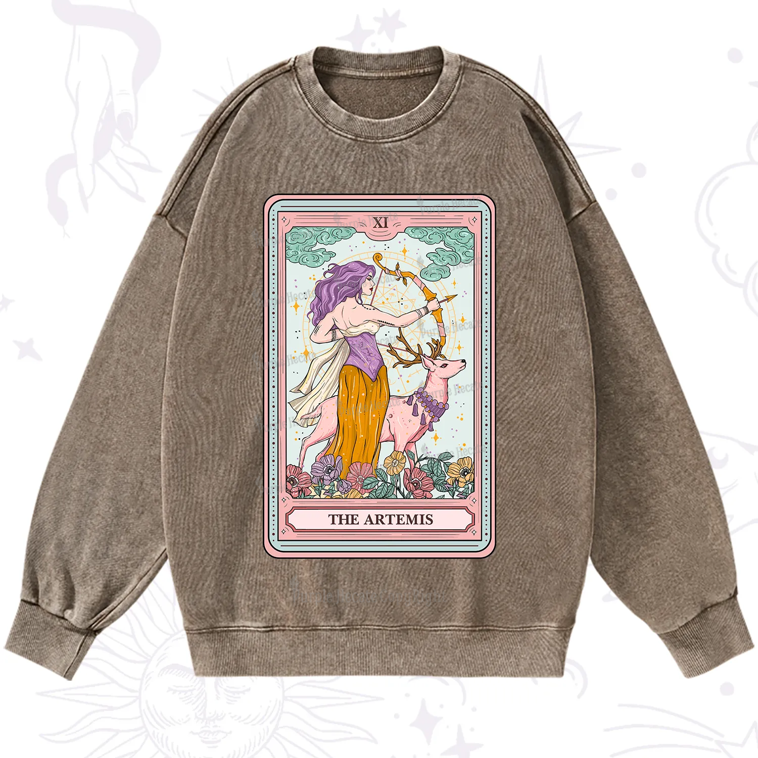 Purplehecate The Artemis Tarot Card Washed Sweatshirt