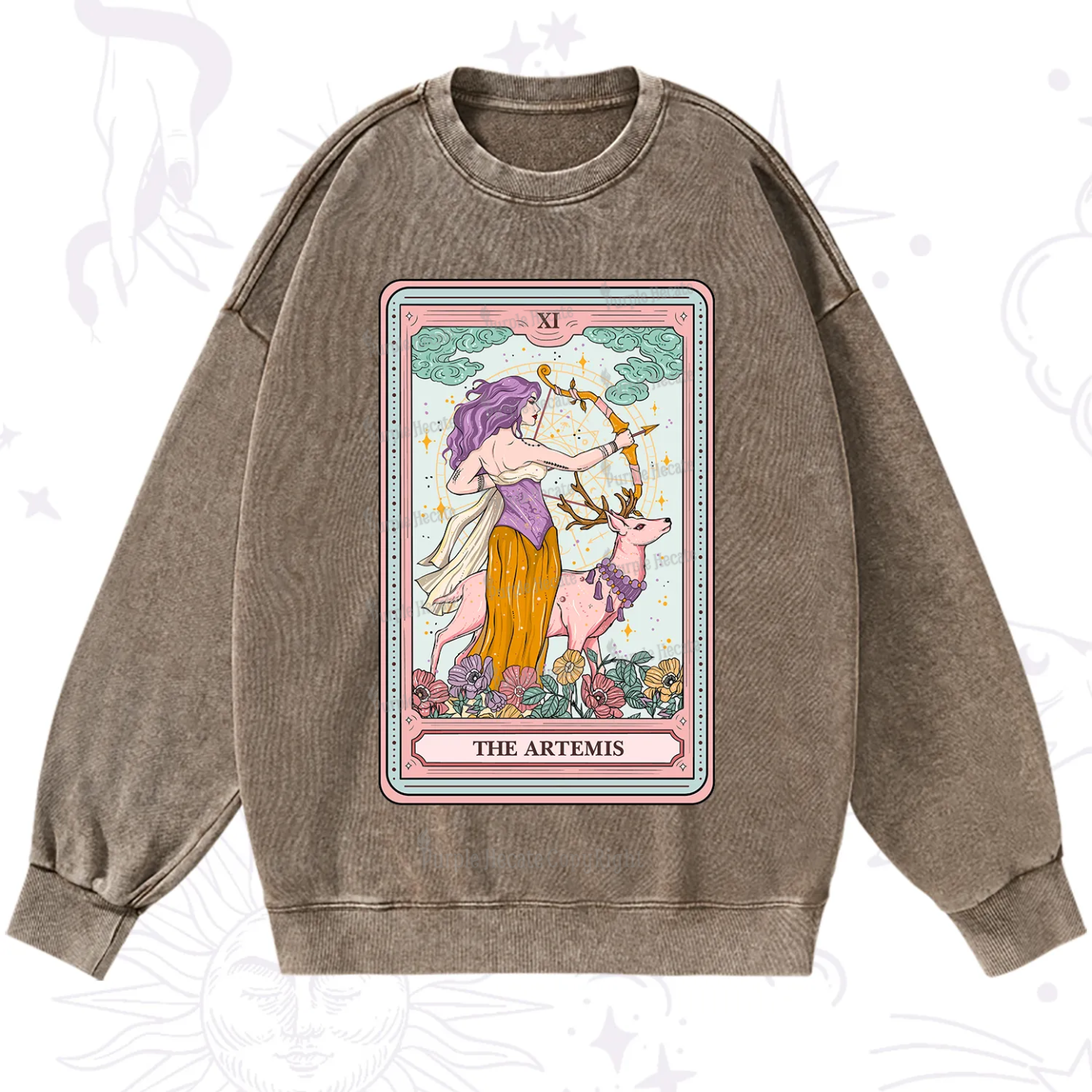 Purplehecate The Artemis Tarot Card Washed Sweatshirt