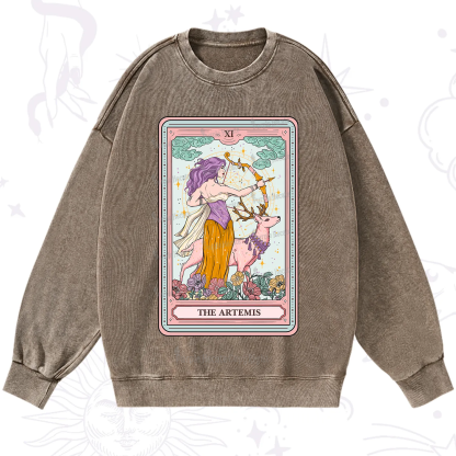 Purplehecate The Artemis Tarot Card Washed Sweatshirt