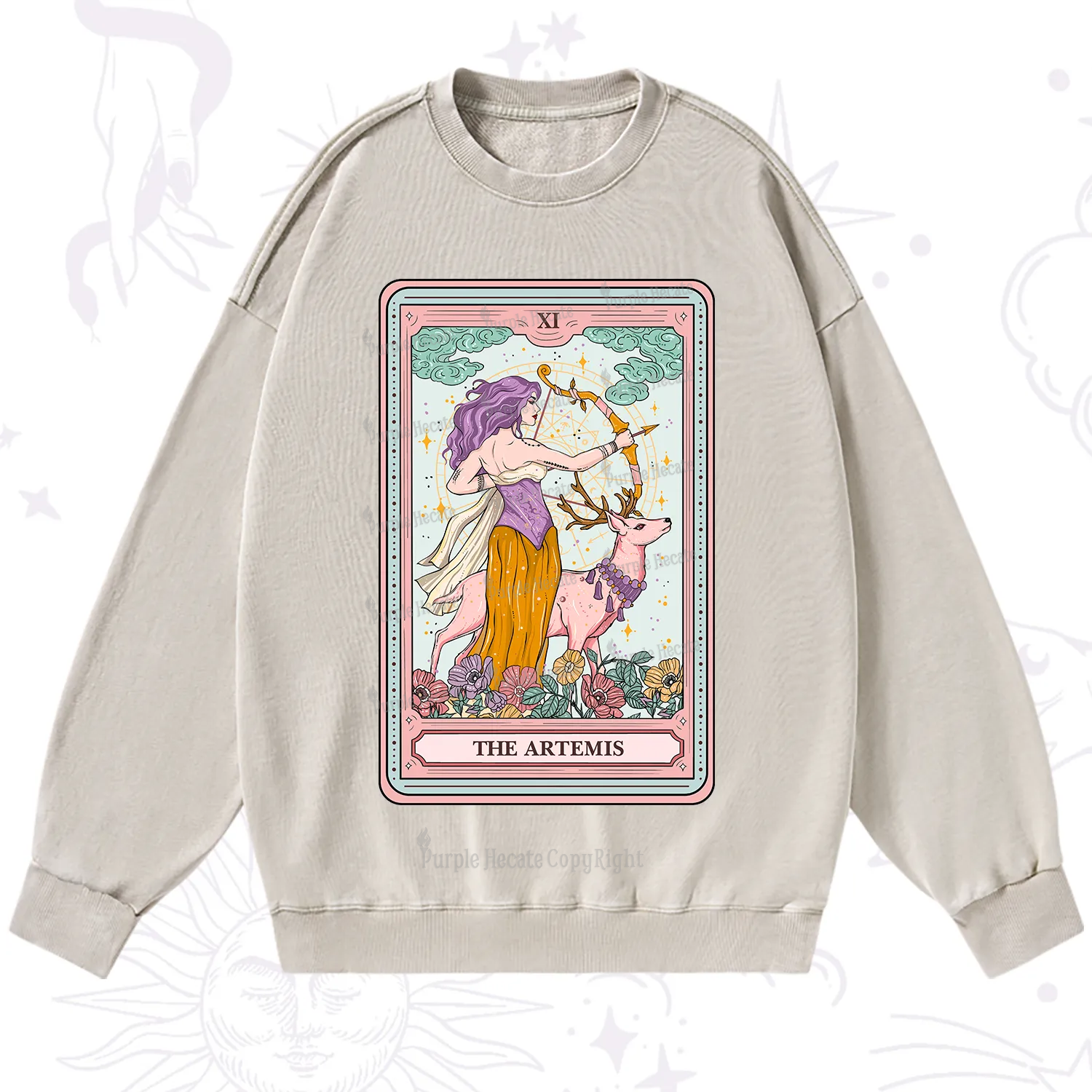 Purplehecate The Artemis Tarot Card Washed Sweatshirt